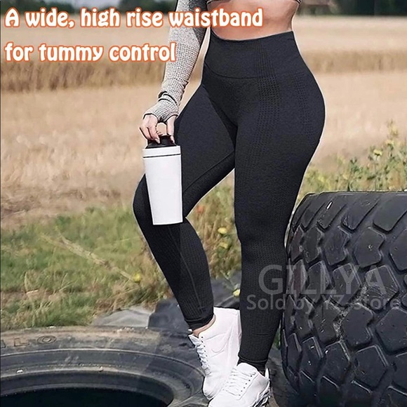 Black High Waisted Leggings Seamless Tights Medium - Picture 3 of 4